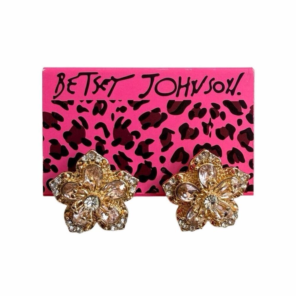 Betsey Johnson Pink Rhinestone Flower Statement Stud Earrings